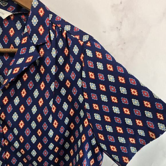 Vintage Levis Shirt Womens Large Blouse Navy Button Up 70s Retro Pattern Disco - Picture 9 of 10